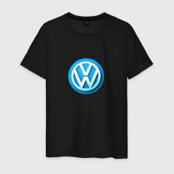 Футболка хлопковая мужская Volkswagen logo blue, цвет: черный