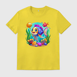 Футболка хлопковая мужская Яркий подводный мир, цвет: желтый