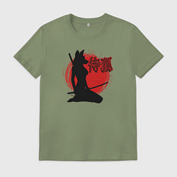 Футболка хлопковая мужская Самурайская лиса, цвет: авокадо