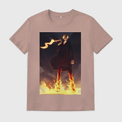 Футболка хлопковая мужская Ван-Пис Санджи огненная нога, цвет: пыльно-розовый