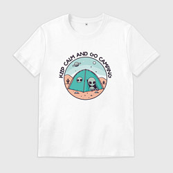 Футболка хлопковая мужская Забавный инопланетянин в палатке кемпинг keep calm, цвет: белый