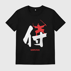 Футболка хлопковая мужская Иероглиф красный самурай, цвет: черный