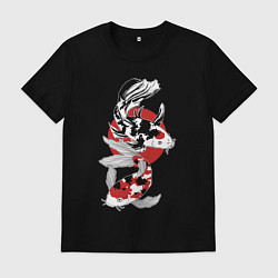 Футболка хлопковая мужская Карпы кои - японская графика, цвет: черный