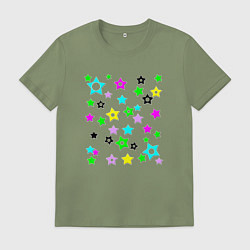 Футболка хлопковая мужская Разноцветные неоновые звезды, цвет: авокадо