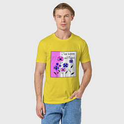 Футболка хлопковая мужская Люблю лето и цветы яркий розовый, цвет: желтый — фото 2