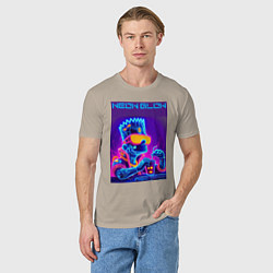 Футболка хлопковая мужская Bart Simpson - neon fantasy ai art, цвет: миндальный — фото 2