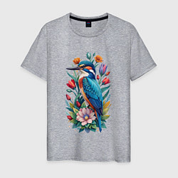 Мужская футболка Птица зимородок среди цветов