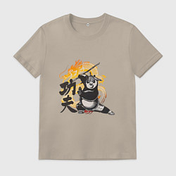 Футболка хлопковая мужская Кунгфу панда По воин дракона, цвет: миндальный