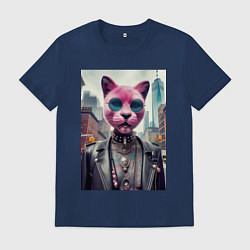 Футболка хлопковая мужская Модная кошечка из Нью-Йорка, цвет: тёмно-синий
