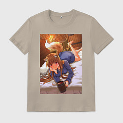 Футболка хлопковая мужская Волчица и пряности Холо с кружкой, цвет: миндальный