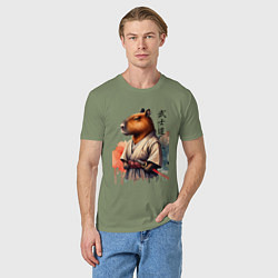 Футболка хлопковая мужская Capybara samurai - ai art fantasy, цвет: авокадо — фото 2