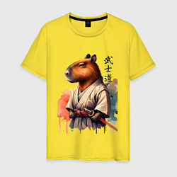 Футболка хлопковая мужская Capybara samurai - ai art fantasy, цвет: желтый