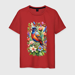 Футболка хлопковая мужская Расписной овсянковый кардинал, цвет: красный