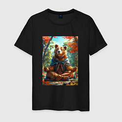 Футболка хлопковая мужская Медведь на медитации, цвет: черный