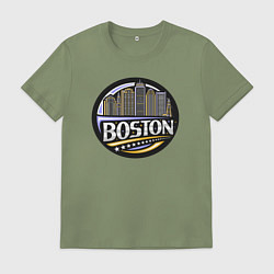 Футболка хлопковая мужская Boston - USA, цвет: авокадо