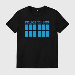 Футболка хлопковая мужская Public call police box, цвет: черный