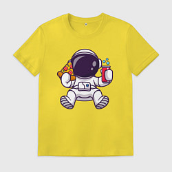 Футболка хлопковая мужская Космонавт ест пиццу, цвет: желтый
