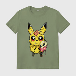 Футболка хлопковая мужская Пикачу желтый монстр, цвет: авокадо