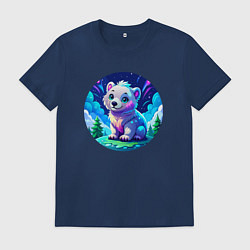 Футболка хлопковая мужская Белый медвежонок в Арктике, цвет: тёмно-синий