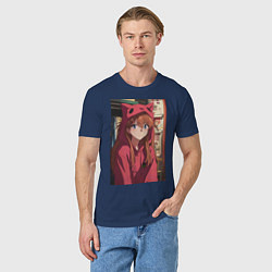 Футболка хлопковая мужская Евангелион Аска Лэнгли Сорью кошка, цвет: тёмно-синий — фото 2