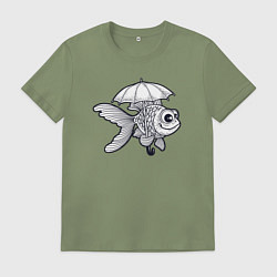 Футболка хлопковая мужская Рыбка под зонтом, цвет: авокадо