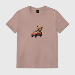 Футболка хлопковая мужская Мишка на машинке, цвет: пыльно-розовый