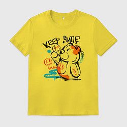 Футболка хлопковая мужская Продолжай улыбаться, цвет: желтый