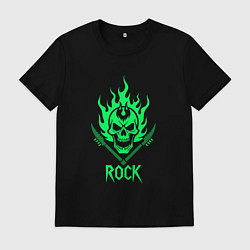 Футболка хлопковая мужская Яркий зеленый череп рок, цвет: черный