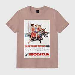 Футболка хлопковая мужская Honda мотоцикл, цвет: пыльно-розовый