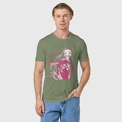 Футболка хлопковая мужская Клинок рассекающий демонов милая Незуко в розовом, цвет: авокадо — фото 2