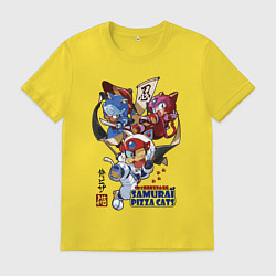 Футболка хлопковая мужская Samurai pizza cats, цвет: желтый