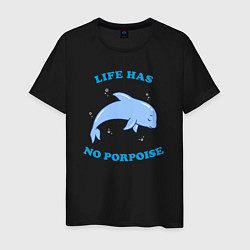 Футболка хлопковая мужская Life has no porpoise, цвет: черный