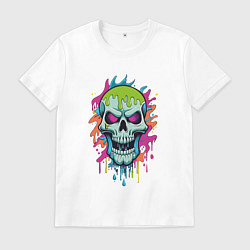 Футболка хлопковая мужская Череп облитый краской, цвет: белый