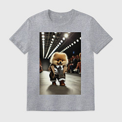 Футболка хлопковая мужская Шпиц на подиуме - показ мод животных, цвет: меланж