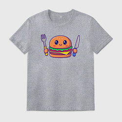 Футболка хлопковая мужская Смайл гамбургер, цвет: меланж