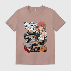 Футболка хлопковая мужская Человек-бензопила Макима Аки Пауэр Денджи Почита Л, цвет: пыльно-розовый