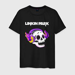 Футболка хлопковая мужская Linkin Park - неоновый череп, цвет: черный