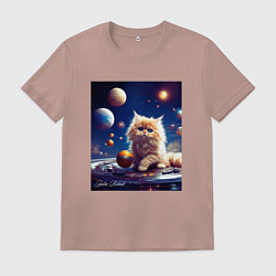 Футболка хлопковая мужская Котик космос, цвет: пыльно-розовый