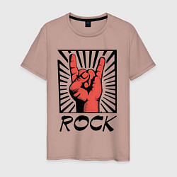 Футболка хлопковая мужская Rock - жест коза, цвет: пыльно-розовый