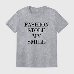 Футболка хлопковая мужская Надпись на английском: мода украла мою улыбку, цвет: меланж