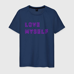 Футболка хлопковая мужская Надпись love myself BTS, цвет: тёмно-синий
