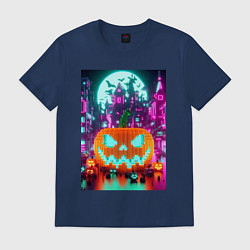Футболка хлопковая мужская Halloween and Minecraft - pumpkin, цвет: тёмно-синий