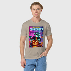 Футболка хлопковая мужская Skeleton and pumpkin - neon glow, цвет: миндальный — фото 2