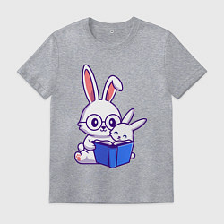 Футболка хлопковая мужская Кролики с книжкой, цвет: меланж