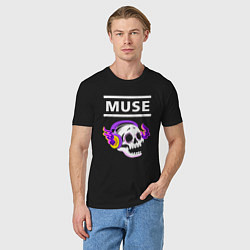 Футболка хлопковая мужская Muse - неоновый череп, цвет: черный — фото 2