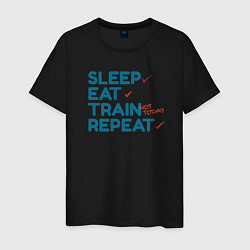 Футболка хлопковая мужская Eat sleep train repeat - blue and red, цвет: черный