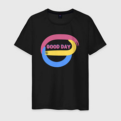 Футболка хлопковая мужская Абстракция и надпись - good day, цвет: черный