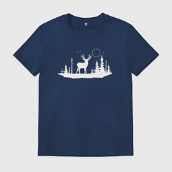 Футболка хлопковая мужская Олень в лесу, цвет: тёмно-синий
