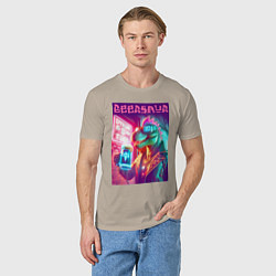 Футболка хлопковая мужская Cool dude Dino with a mug of beer - ai art, цвет: миндальный — фото 2