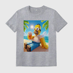 Футболка хлопковая мужская Гомер Симпсон в стиле Майнкрафт с кружкой пива - н, цвет: меланж